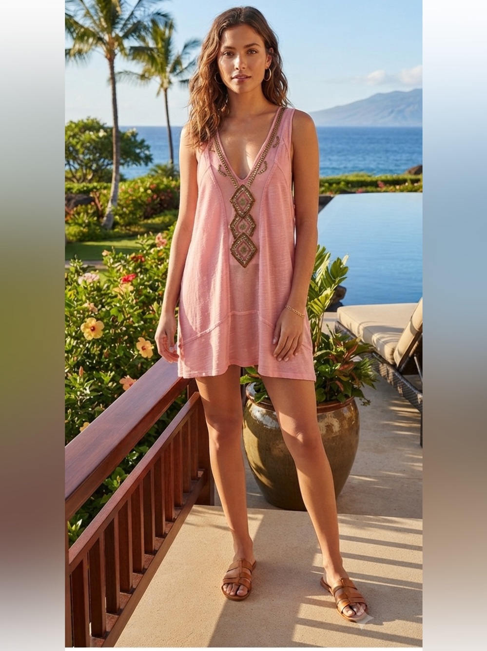 Free people pink embellished tank top